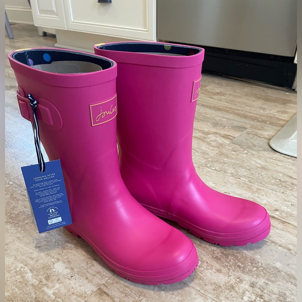 BNWT Joules Welly Waterproof Rain Boots Pink Size 9.